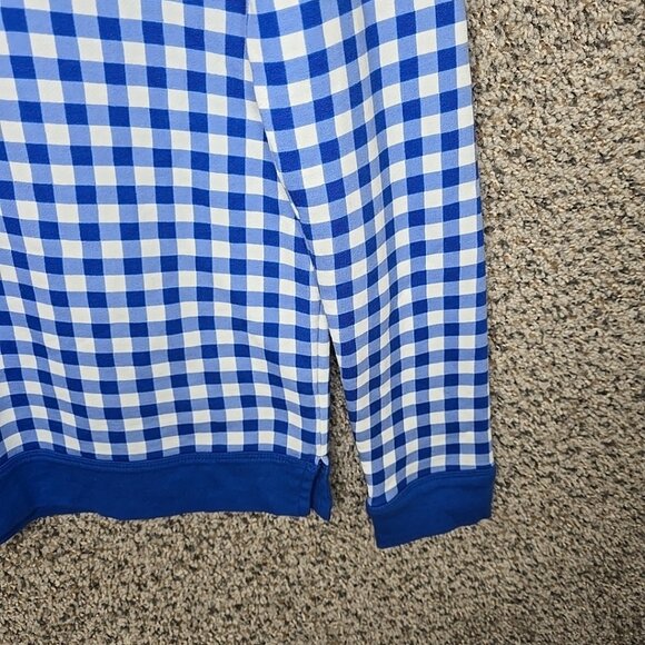 Talbots Top Womens Small Blue Gingham Check Crew Neck Fleece Casual Ladies - Picture 2 of 7